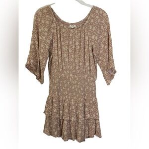 Promesa Tan Cream Floral Romper Dress Smoked Waist Sz Sm